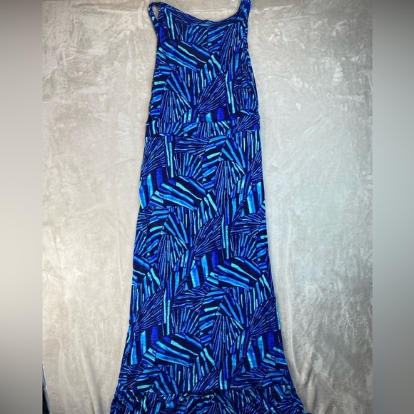 Rafaella Woman’s XL Maxi Dress Blue, Green & Black Tropical Print High Low - Picture 4 of 9
